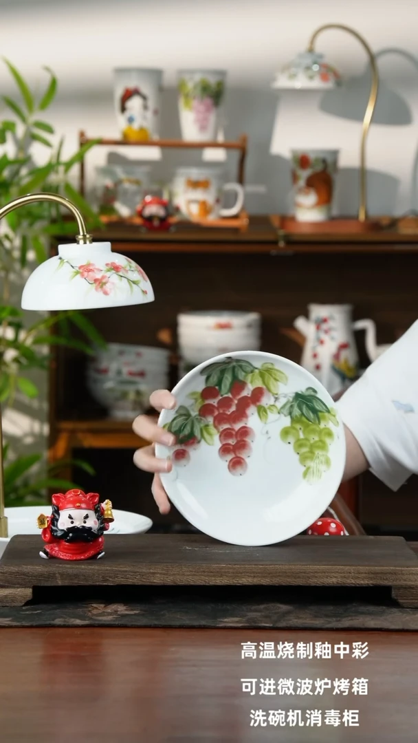 瓷片景德镇手绘釉中彩（食品级）浅盘