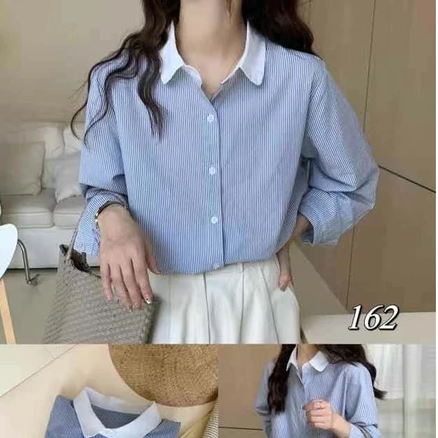 长袖条纹韩系显瘦时尚长袖衬衫上衣小众春季春秋衬衫设计感