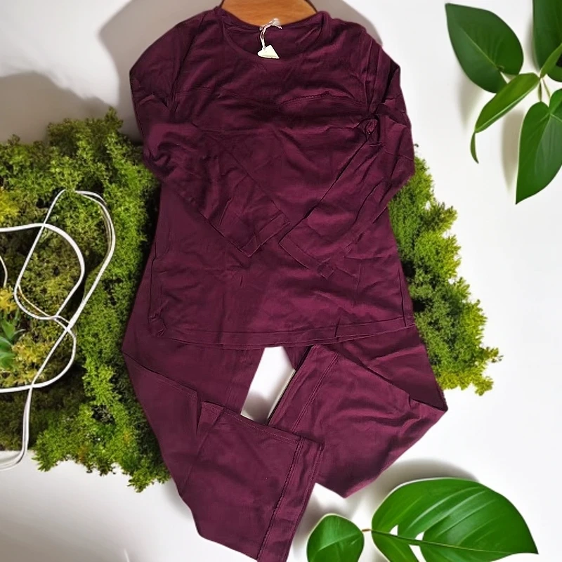 D/411339居家套装女士园领加大长袖薄款保暖纯色