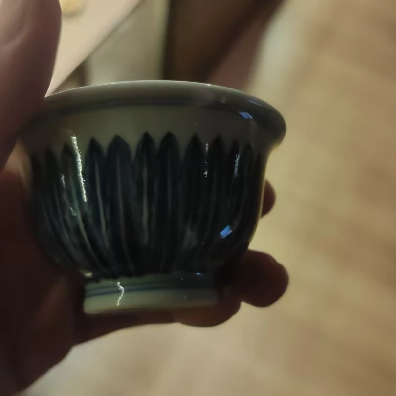 【器不朽】元煦窑青花芭蕉叶直口杯纯手绘