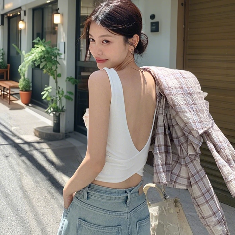 辣妹纯欲风性感带胸垫吊带背心美背2025小众百搭显瘦打底短款上衣