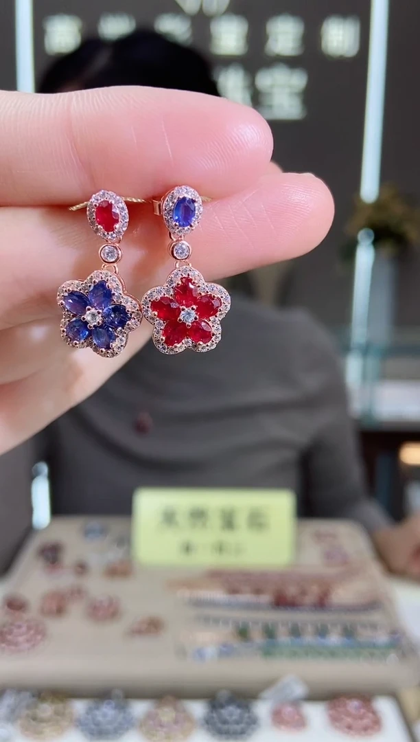 【闪购商品】蓝宝石耳饰银S925镶嵌耳饰