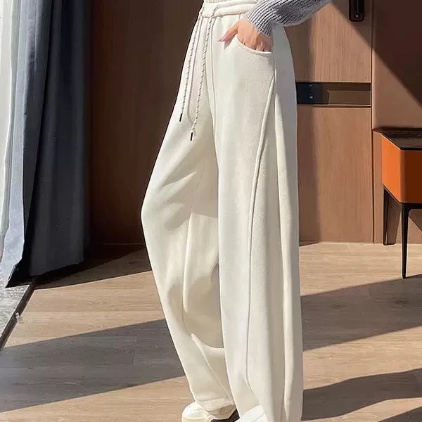 高腰白色外穿厚款休闲显瘦高腰直筒休闲卫裤阔腿裤9002