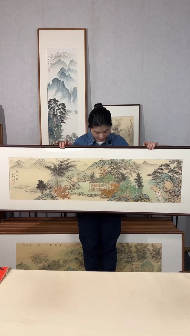 国画手绘*访友图*52*172cm带框发货