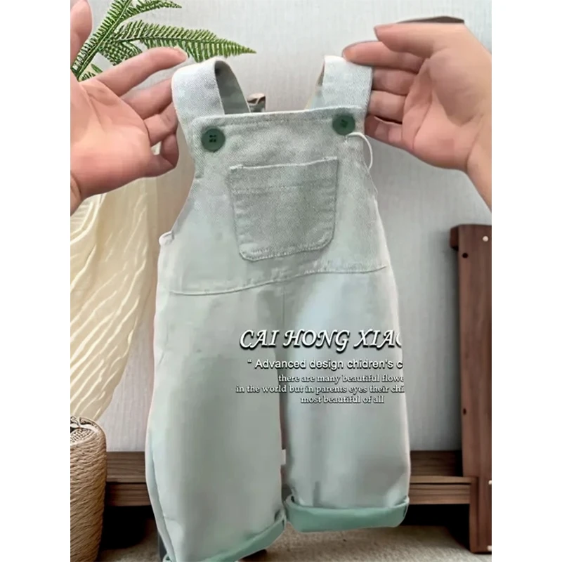 女童裤子儿童牛仔背带裤2025春秋新款洋气糖果色宽松背带裤