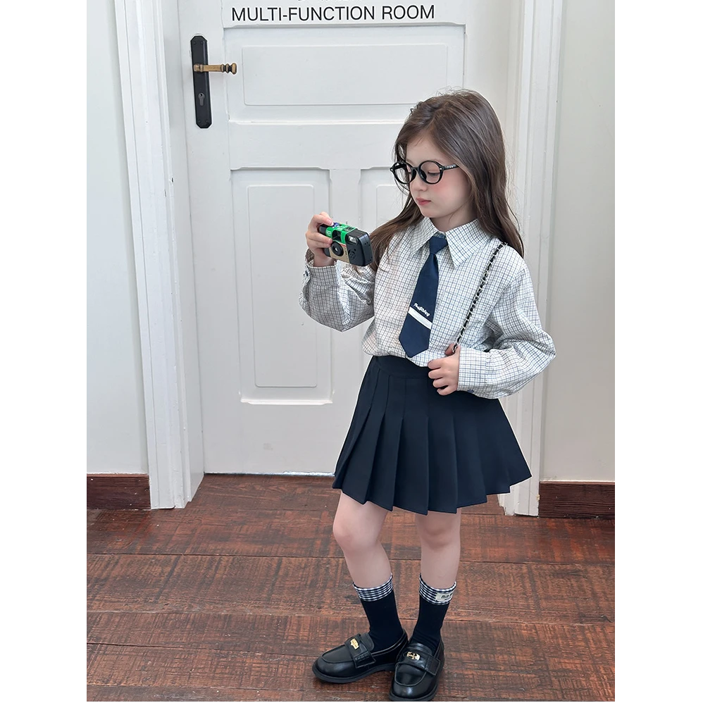【25F034】男女童韩版洋气休闲衬衣秋季儿童学院风格子衬衫上衣