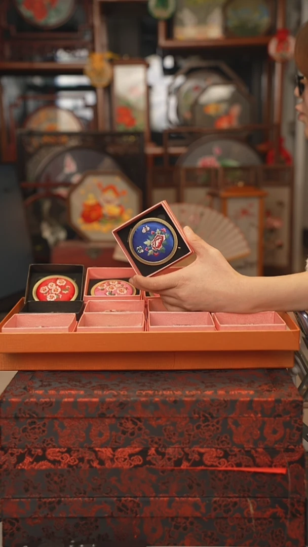 扇子摆件摆台双面绣花