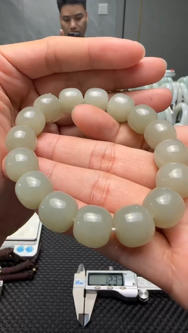 未镶嵌手串和田玉青白玉手串卡13x14