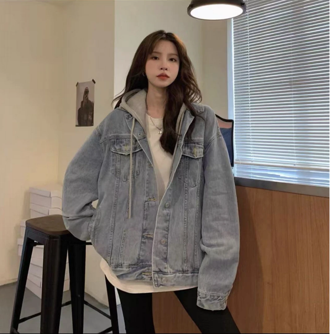 8476-S码休闲设计感连帽（可脱卸）牛仔外套