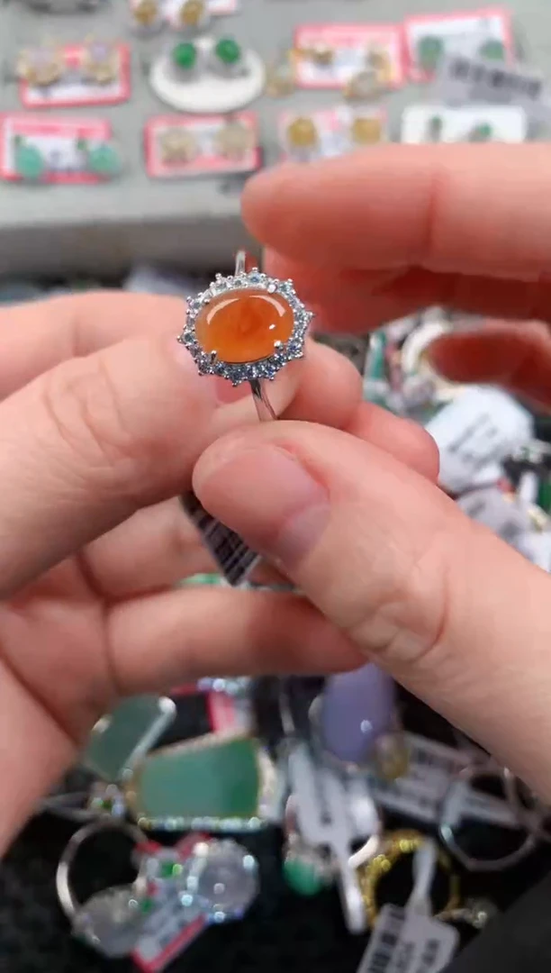 银S925镶嵌戒指翡翠666---4