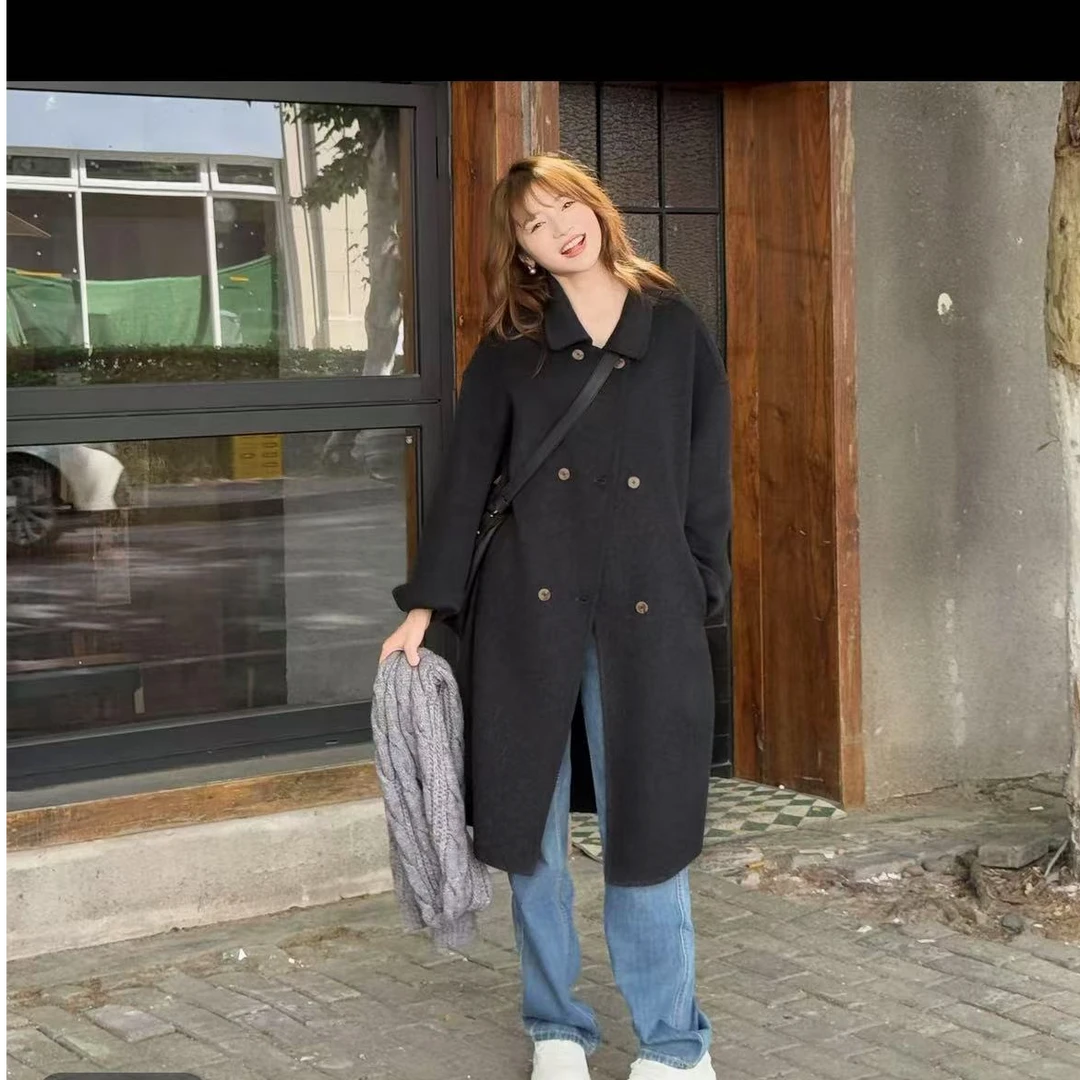 中长款常规款韩版休闲秋冬宽松型气质女毛呢外套通勤25067