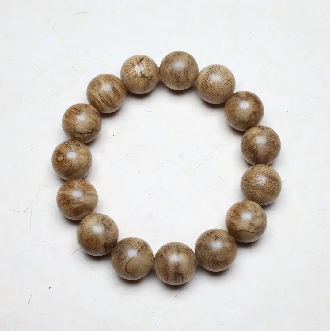 沉香【张瀚元甄选】文莱沉香圆珠15mm单圈手串A401