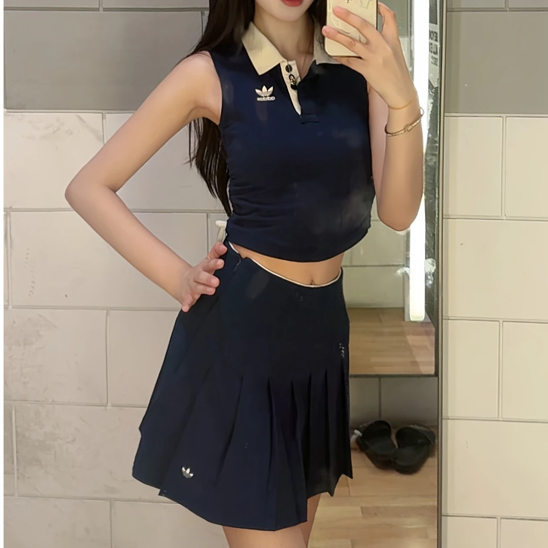 Adidas 三叶草夏季新款休闲女款百褶裙自带打底裤 JC6771 JC6769