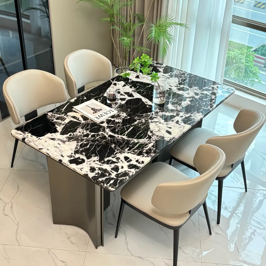 【奢艺美品】天然奢石宝格丽黑餐桌椅2024新款长方形大餐桌别墅高端