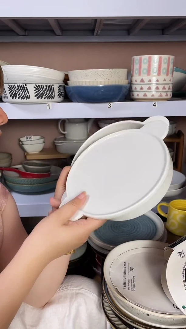 瓷微瑕（1个装）白色双耳带盖深盘