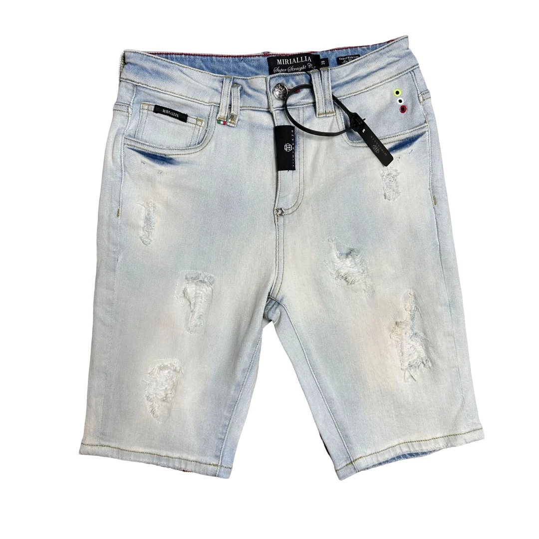 MIRIALLIA定制浅色8803修身男牛仔裤子中裤五分裤破洞潮流牛仔裤