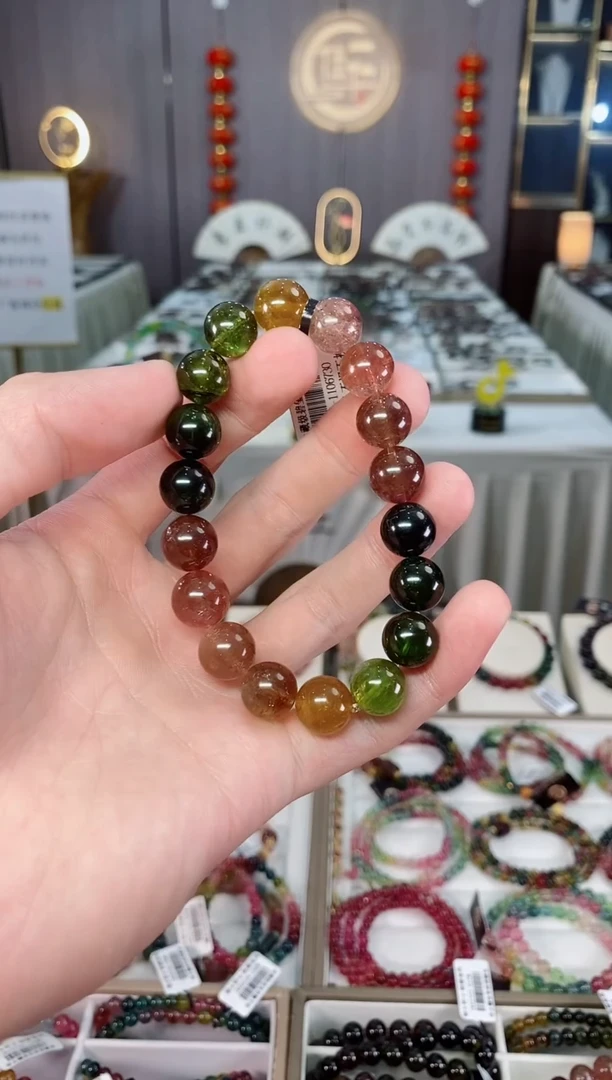 未镶嵌收藏级老矿碧玺单圈手串11mm+碧玺xion多样性发一条