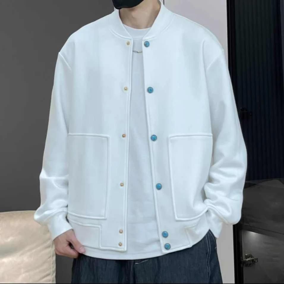 2025春秋季绿松石新款棒球领夹克休闲百搭双排扣男女同款情侣外套