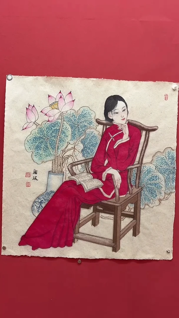 国画手绘原稿-张思俭-麻纸仕女-4平尺