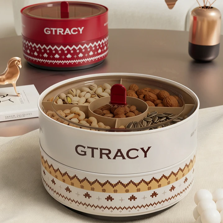 橱明星中古风旋转糖果盒家用大容量干果盘精致下午茶零食收纳盒