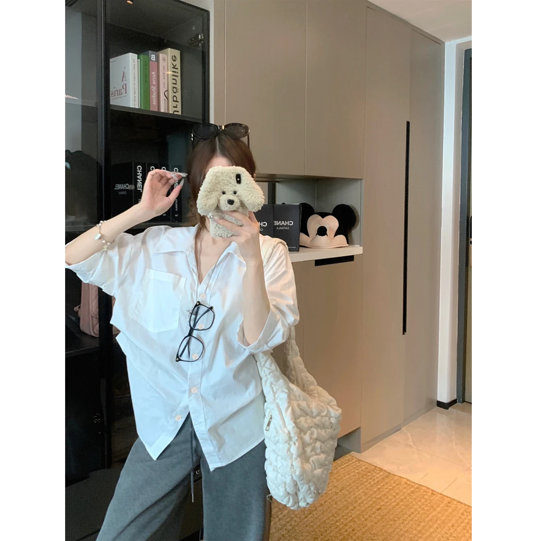 【会凹造型的白衬衫】韩版高级感泡泡袖上衣女气质收腰显瘦衬衫法式