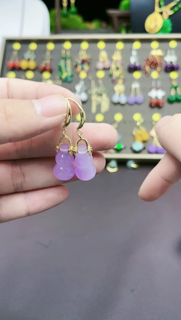 【闪购商品】玛瑙/玉髓耳钉银S925镶嵌206紫葫芦