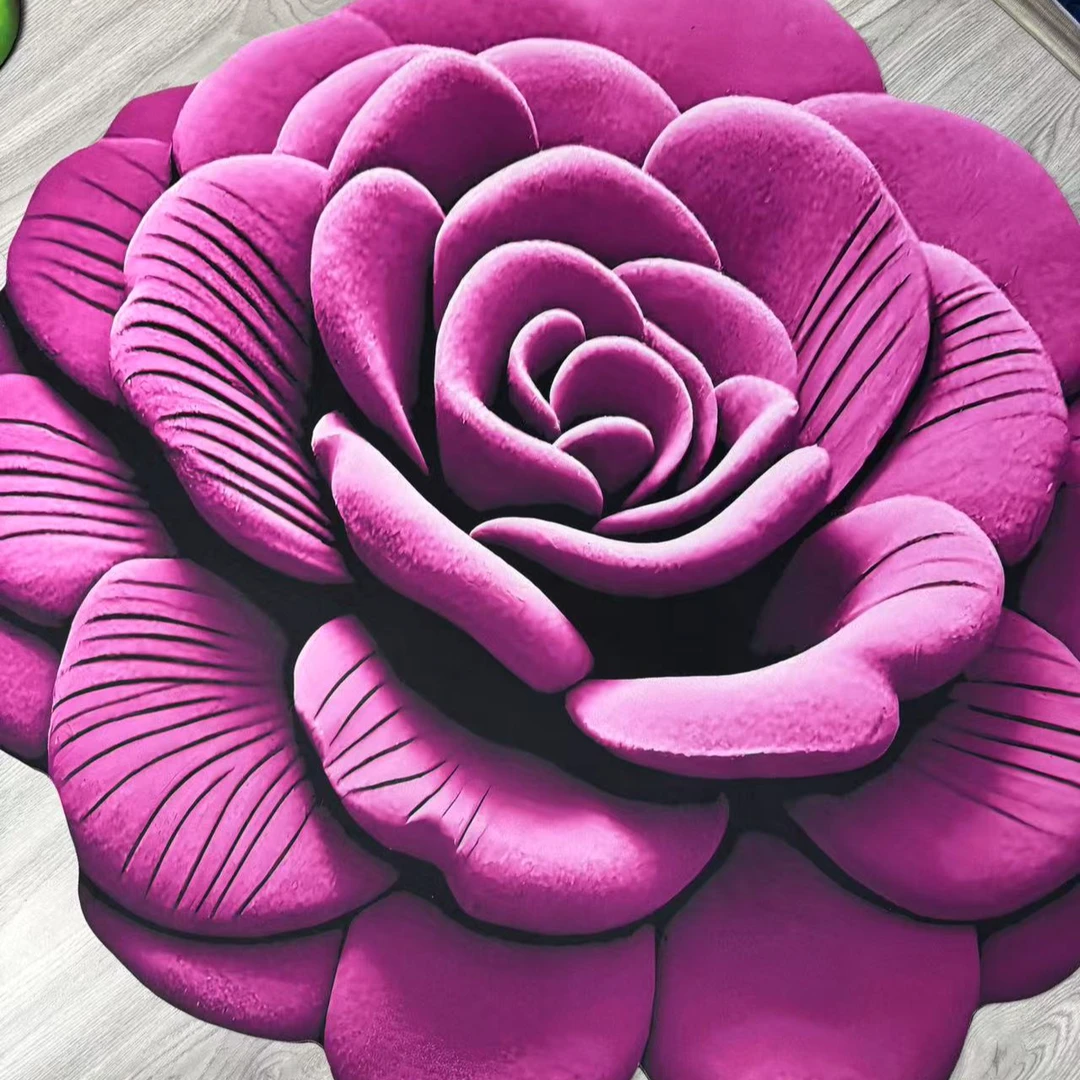 拓美熙 硅藻泥紫色花朵80直径床边客厅茶几地毯厨房卫生间地垫