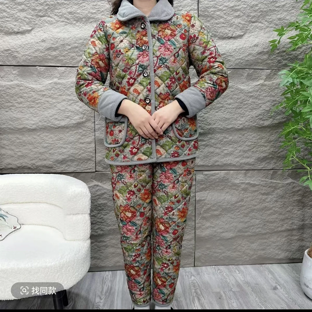 8390冬季新款套装外套中老年加绒加厚保暖棉衣大码新仓库