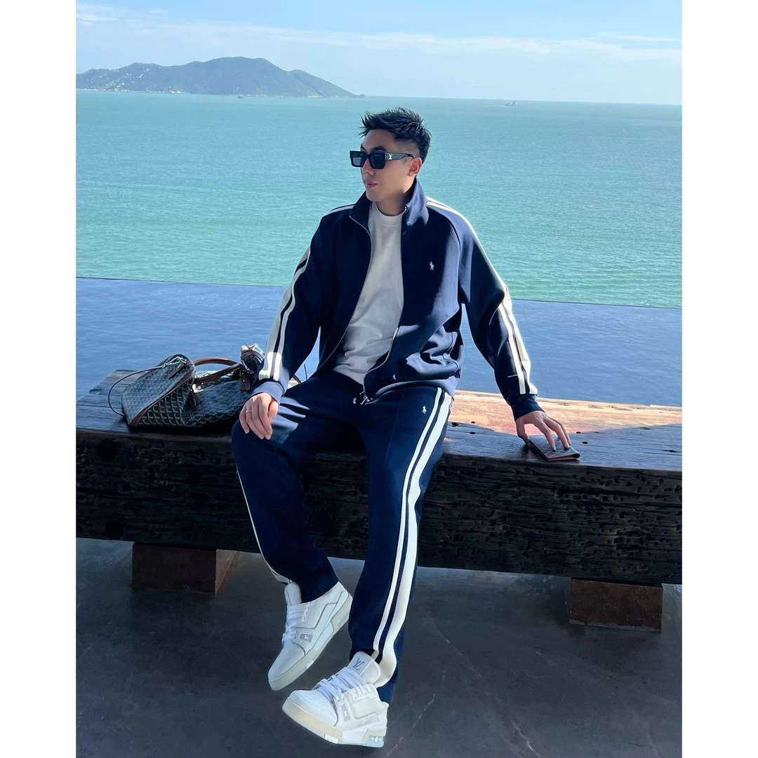 秋冬潮牌立领拼接运动休闲套装男韩版百搭帅气开衫卫衣卫裤两件套
