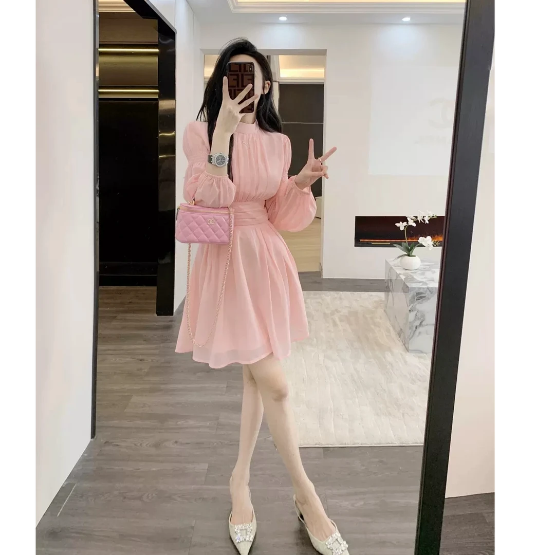 【现货】连衣裙女春秋2025新款法式高级感气质收腰显瘦中长款裙子