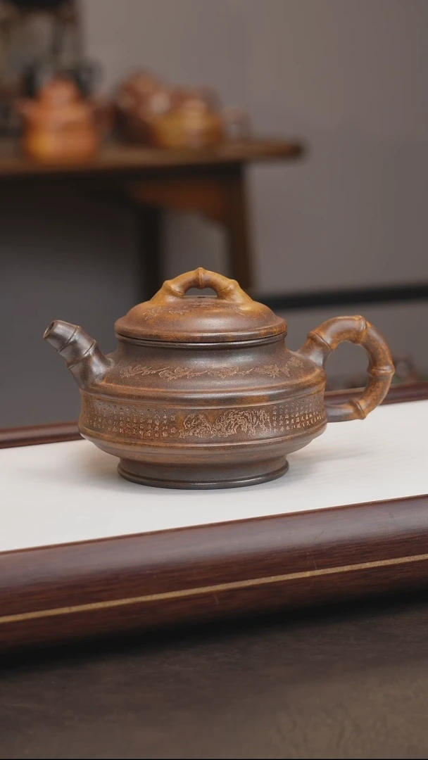 茶壶紫砂紫砂双线竹鼓