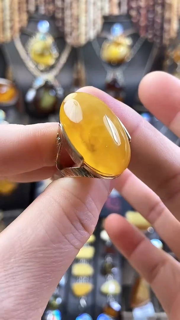 琥珀银S925镶嵌戒指戒指