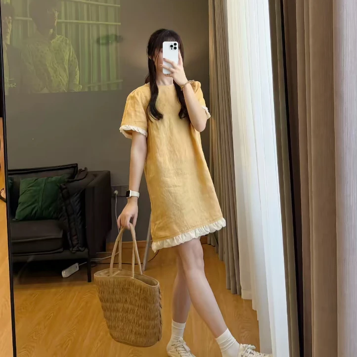 今年流行设计感花边拼接连衣裙女2025夏季新款时尚巨好看A字裙子