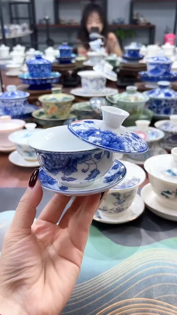 【闪购商品】小号青花国色天香盖碗