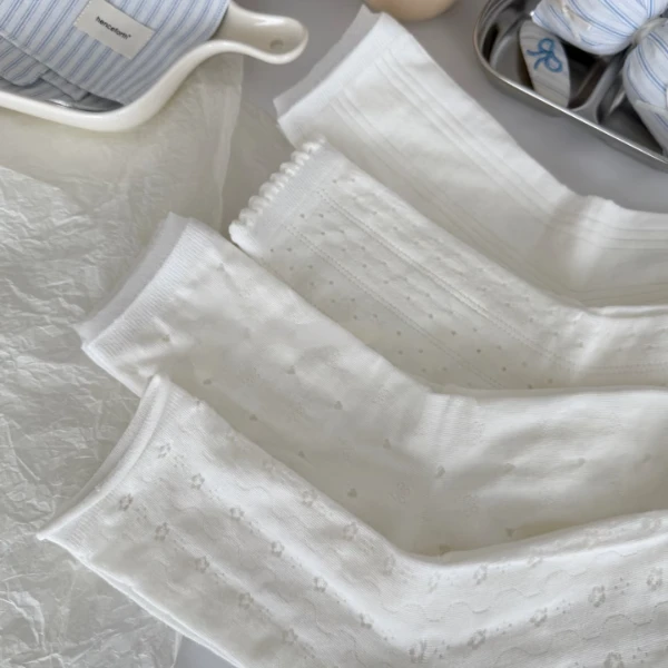 【奶呼呼】夏季纯色薄款镂空爱心日系网眼甜美少女温柔中筒网红百搭