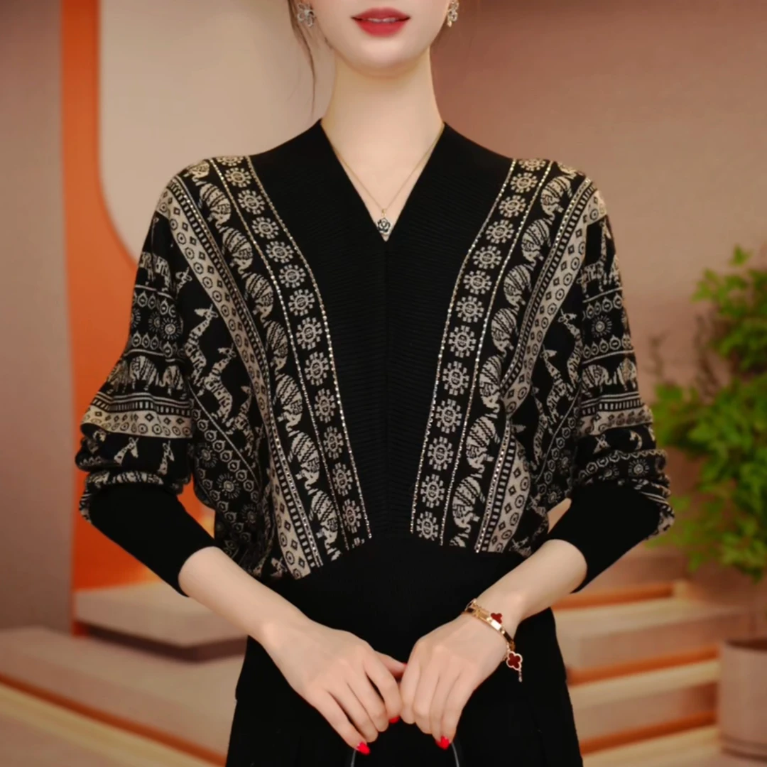 D251512-秋冬新款抗起球针织羊毛衫减龄洋气宽松女士气质时尚