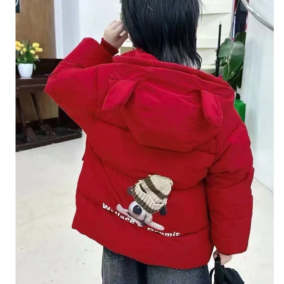 男童红色棉服外套加绒加厚短款时尚连帽冬季儿童