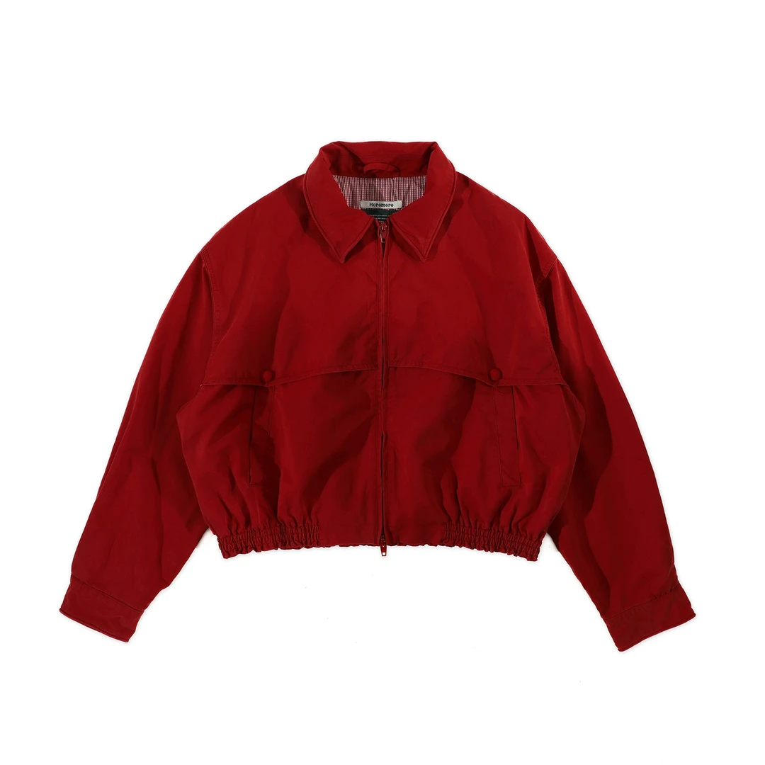 【上海】Moromoro洗褪复古可塑形领花边罗纹摆格纹里布休闲夹克外套