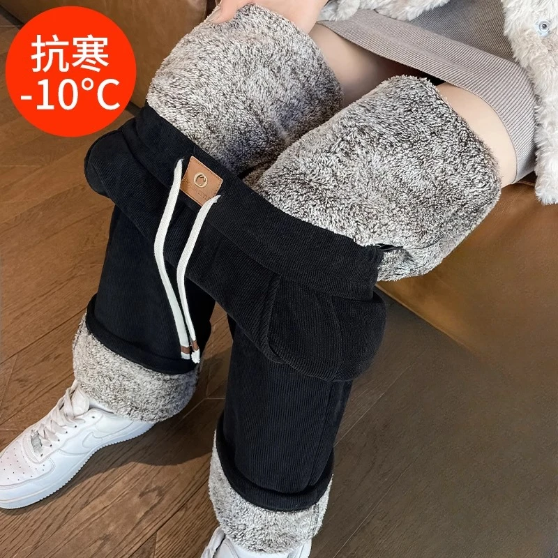 Boxiviilla加绒加厚阔腿裤女冬季新款休闲直筒保暖大码显瘦高腰