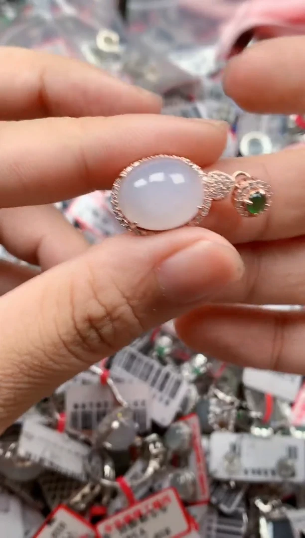 银S925镶嵌戒指翡翠天然A货缅甸翡翠