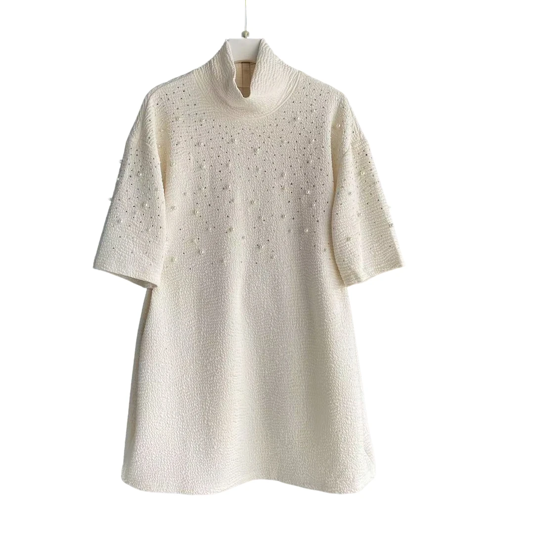 冬季烫钻不起球纯色针织中长款立领高领大衫白色时尚卫衣百搭上衣