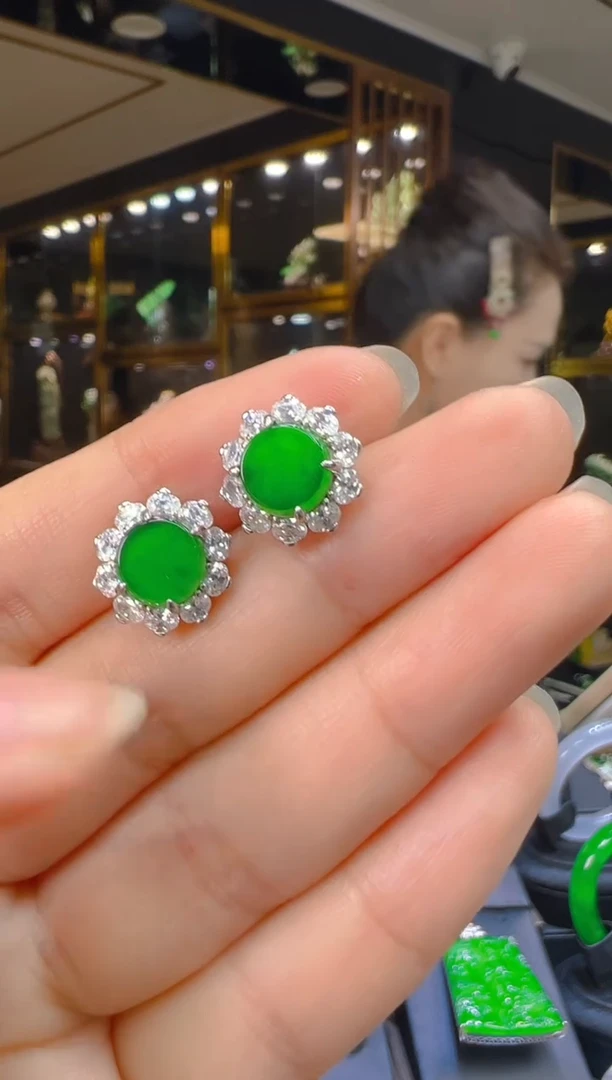 翡翠银S925镶嵌耳饰034（多样性发其一）