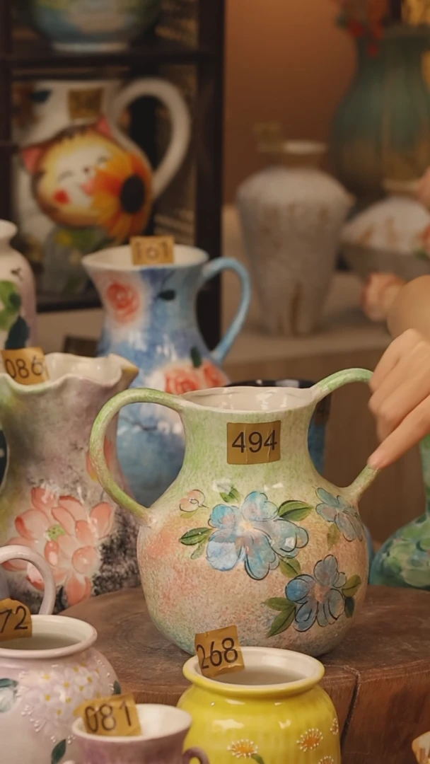 陶瓷494景德镇设计师手作花器摆件侘寂风