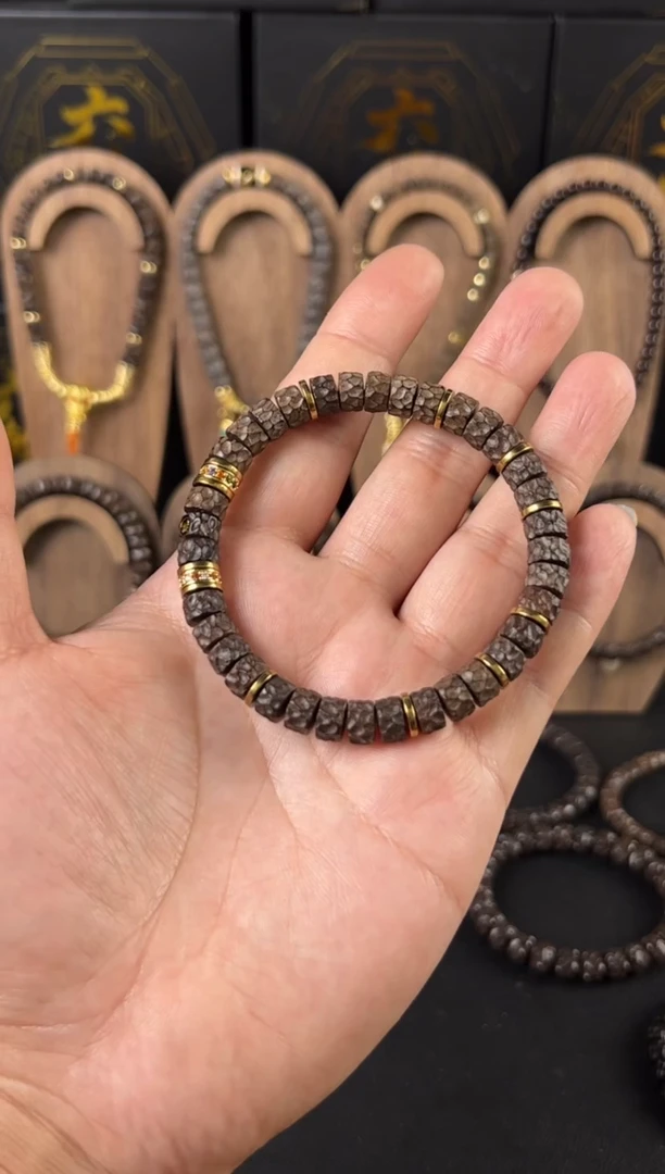 椰蒂手串原生态椰蒂刀痕无相8*5镶标满配款手串