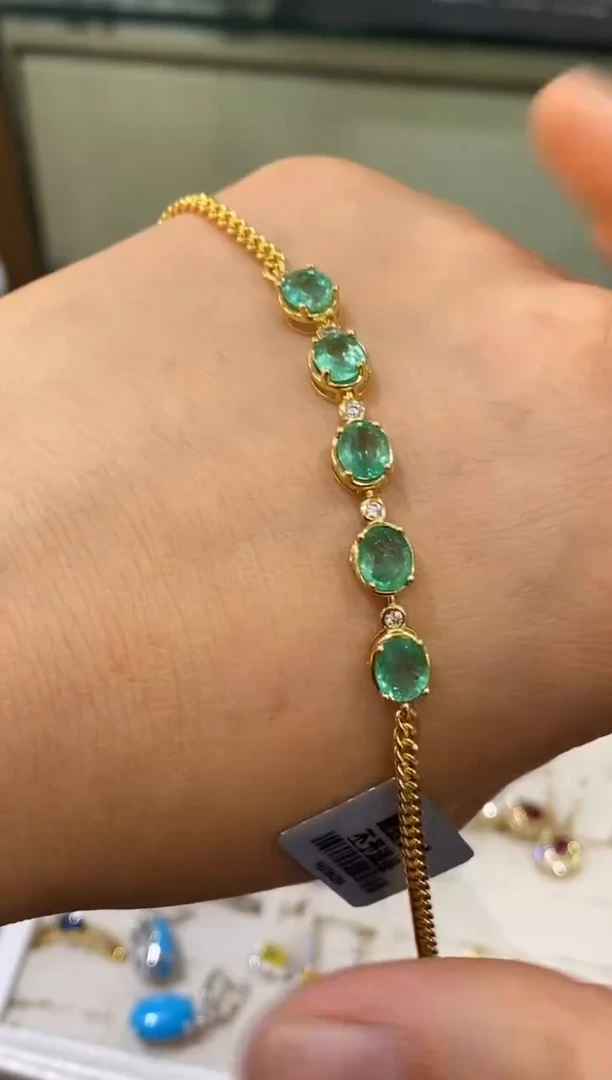 银S925镶嵌手链祖母绿手链