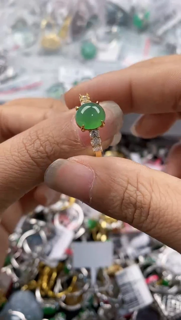 银S925镶嵌戒指翡翠555---9