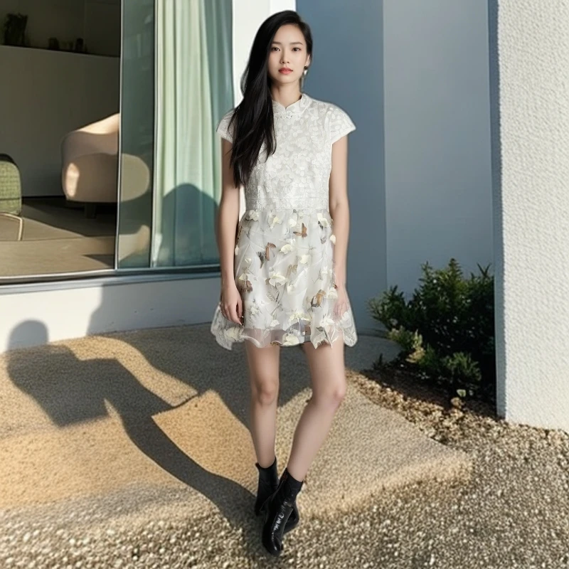 淑女见外包装高腰秋季鑫燃连衣裙蕾丝显瘦女装拼接