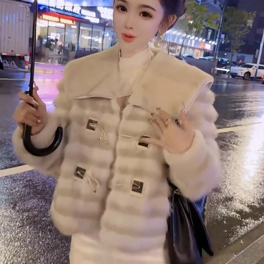 2025秋冬新款轻奢时尚大翻领仿皮草女宽松百搭名媛毛毛绒绒短外套