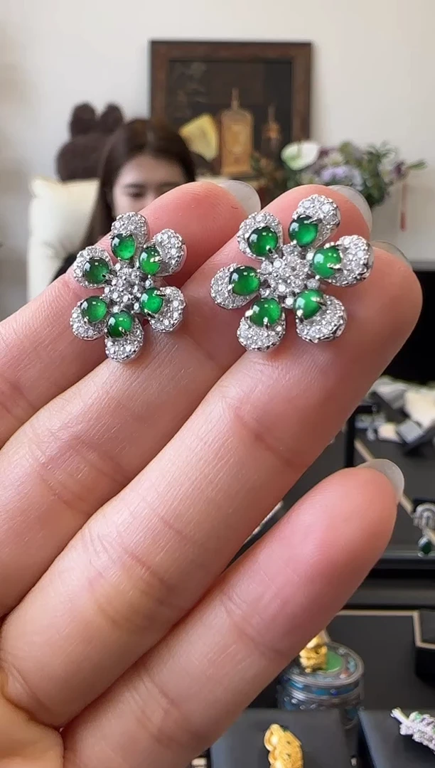 【闪购商品】翡翠耳饰银S925镶嵌银镶