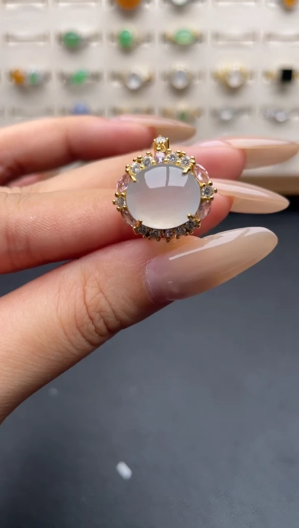 银S925镶嵌戒指翡翠一物一证一礼盒